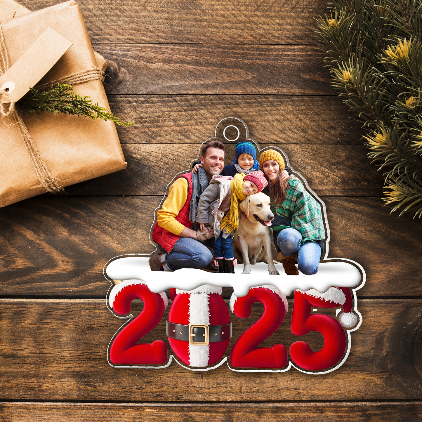 Custom Photo 2025 Santa Acrylic Ornament – Photo Gift for Friends, Couple, or Family Acrylic Ornament