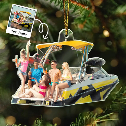 Personalized Boating Pontoon Ornament 2025, Custom Photo Acrylic Decoration, Unique Christmas Gift For Boat Lovers And Outdoor Enthusiasts