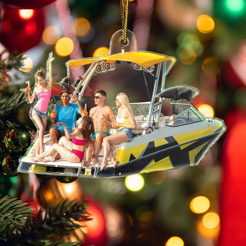 Personalized Boating Pontoon Ornament 2025, Custom Photo Acrylic Decoration, Unique Christmas Gift For Boat Lovers And Outdoor Enthusiasts