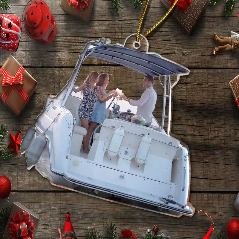 Personalized Boating Pontoon Ornament 2025, Custom Photo Acrylic Decoration, Unique Christmas Gift For Boat Lovers And Outdoor Enthusiasts