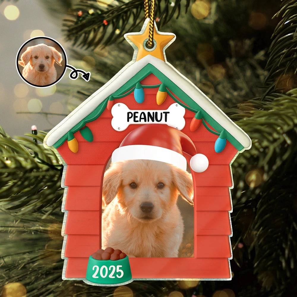 Custom Pet House Photo Ornament, Personalized Pet Christmas Decoration With Pet Picture & Name 2025