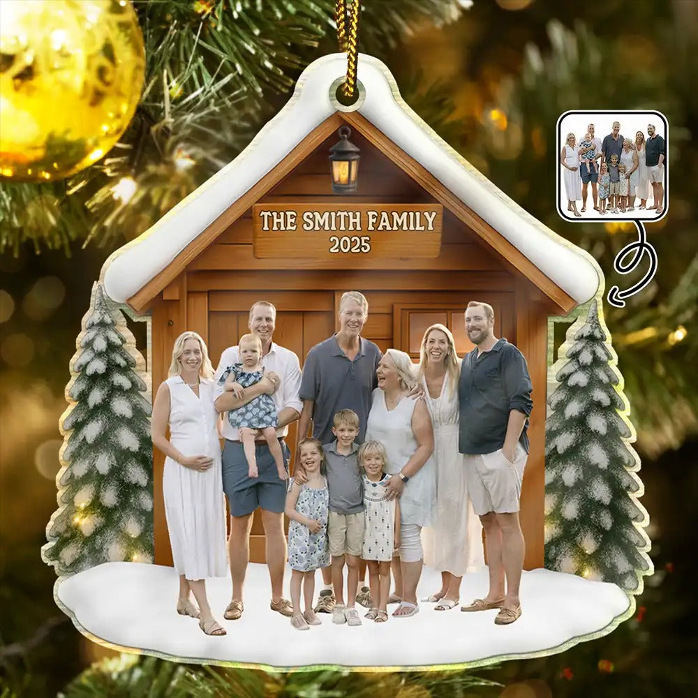 Personalized Family Photo Ornament 2025 – Custom House Ornament with Family Picture & Name, Christmas Keepsake Gift