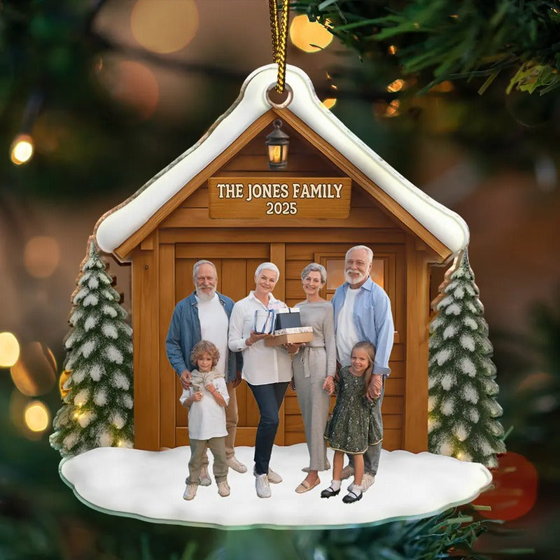 Personalized Family Photo Ornament 2025 – Custom House Ornament with Family Picture & Name, Christmas Keepsake Gift