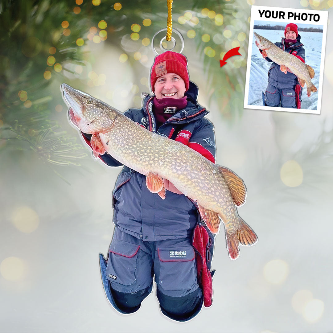 Custom Photo Fisherman Ornament – Personalized Acrylic Christmas Gift for Fishing Lovers, Anglers, and Dads