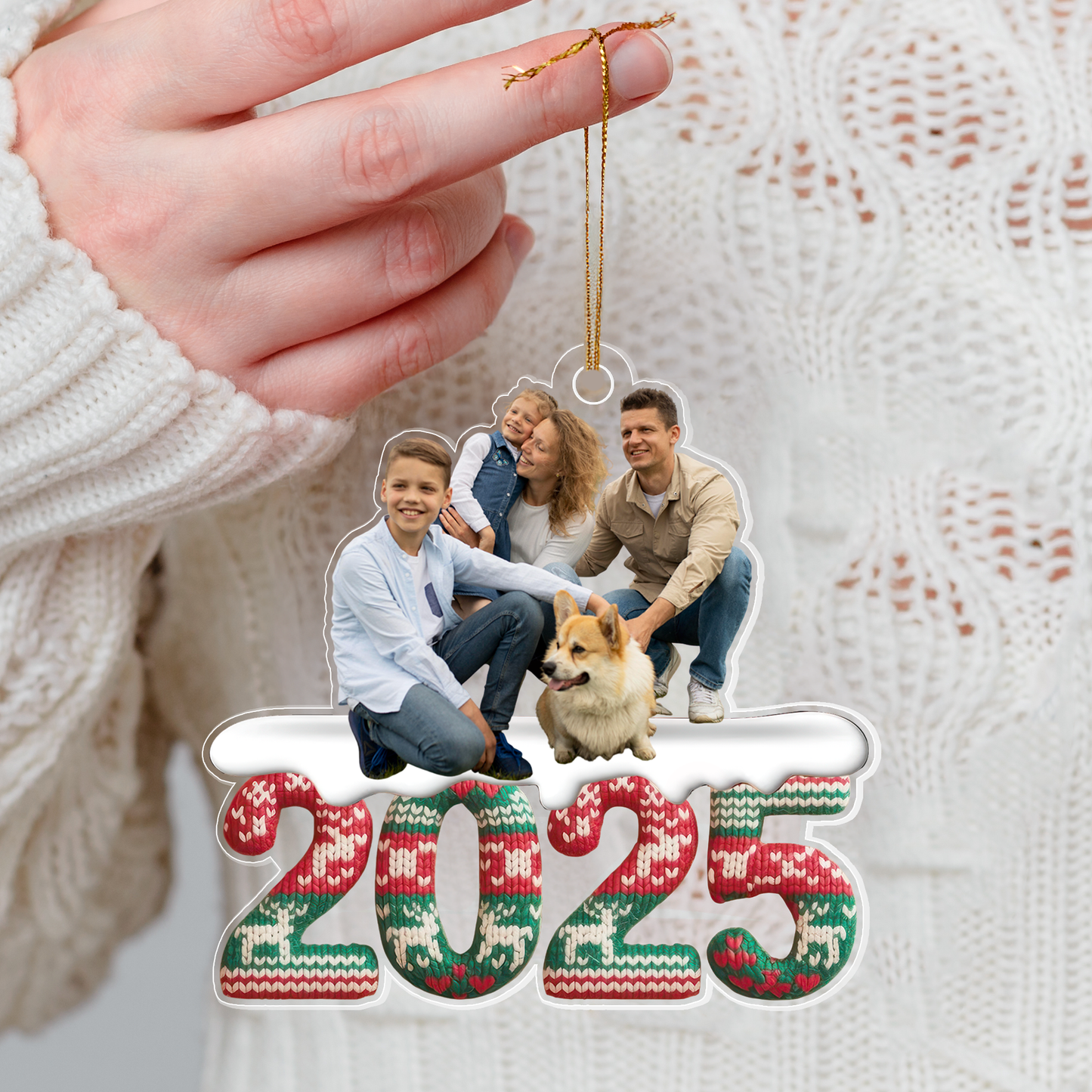 Custom Photo Gift for Family, Friends & Coworkers 2025 Knit Pattern Personalized Christmas