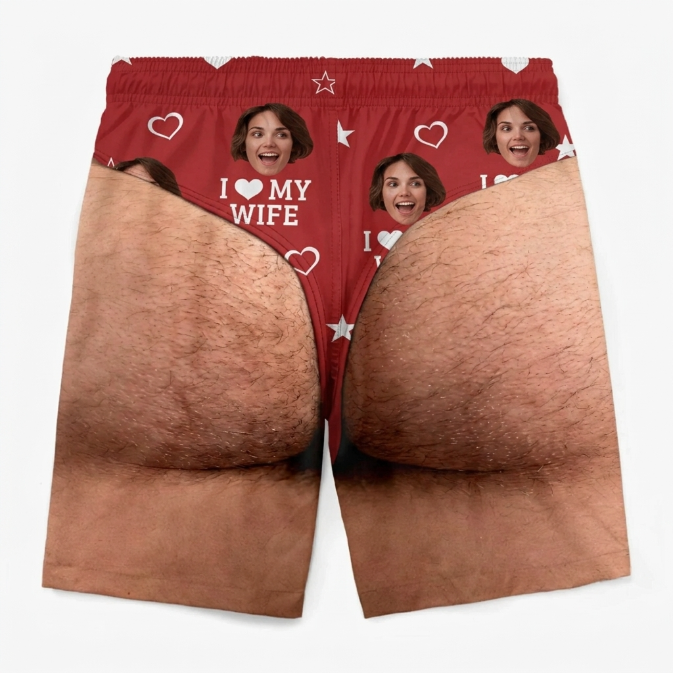 Custom Photo Men’s Swim Trunks - Personalized Face Print Beach Shorts, Funny Patriotic Summer Vacation Swimwear for Men