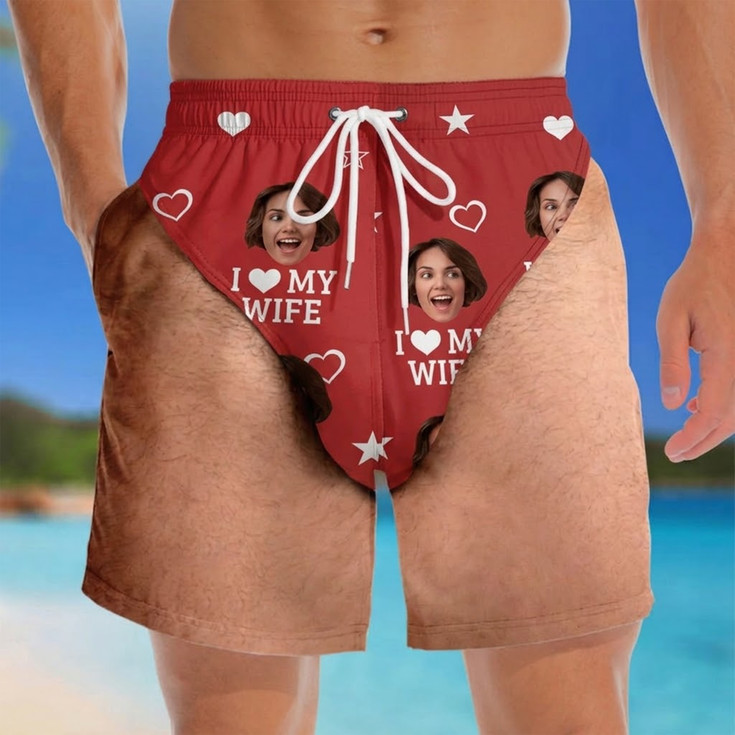 Custom Photo Men’s Swim Trunks - Personalized Face Print Beach Shorts, Funny Patriotic Summer Vacation Swimwear for Men