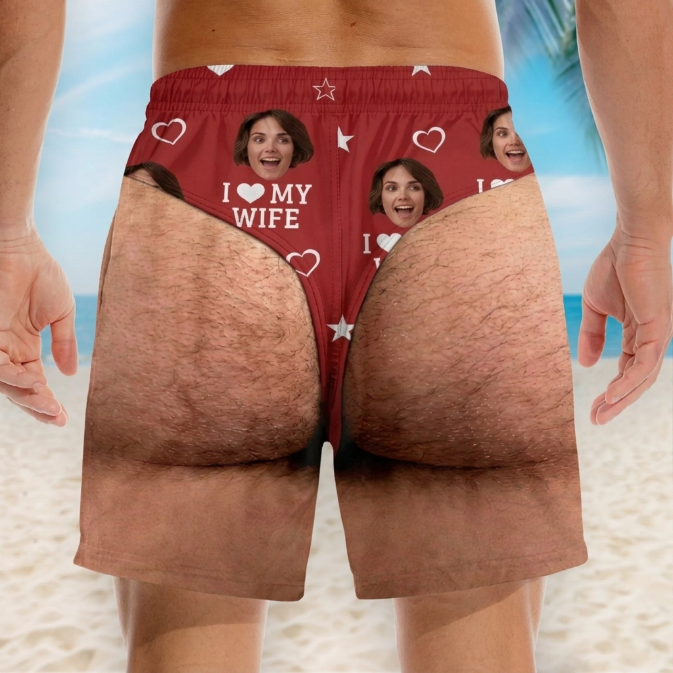 Custom Photo Men’s Swim Trunks - Personalized Face Print Beach Shorts, Funny Patriotic Summer Vacation Swimwear for Men