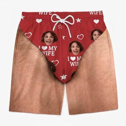 Custom Photo Men’s Swim Trunks - Personalized Face Print Beach Shorts, Funny Patriotic Summer Vacation Swimwear for Men