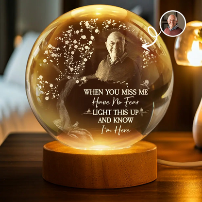 Personalized Globe Lamp with Photo & Quote – Custom Memorial Light to Comfort Loved Ones, Unique Sympathy Gift Crystal Night Ball