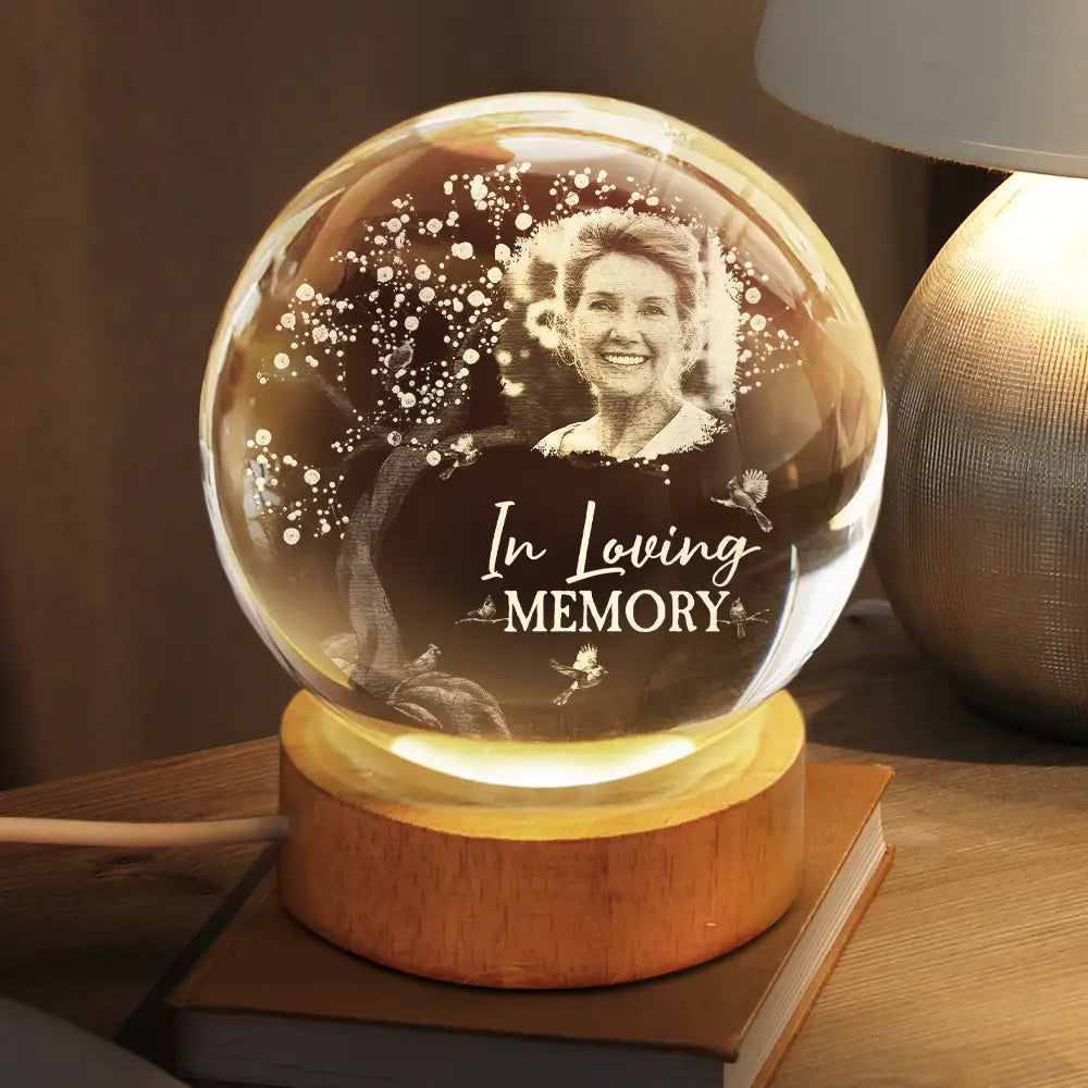 Personalized Globe Lamp with Photo & Quote – Custom Memorial Light to Comfort Loved Ones, Unique Sympathy Gift Crystal Night Ball