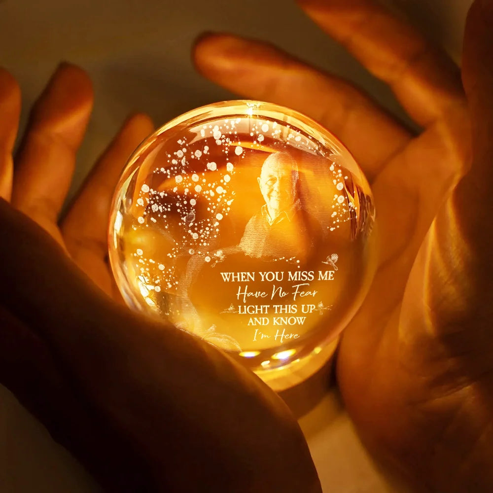 Personalized Globe Lamp with Photo & Quote – Custom Memorial Light to Comfort Loved Ones, Unique Sympathy Gift Crystal Night Ball