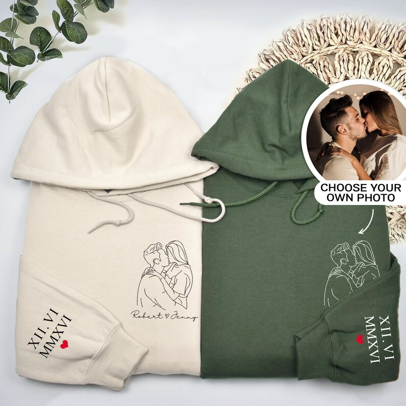 Custom Portrait from Photo Sweatshirt, Custom Couple Portrait Outline Hoodie, Couples Portrait, Couple Gifts, Valentine's Day Anniversary Hoodie, Sweatshirt