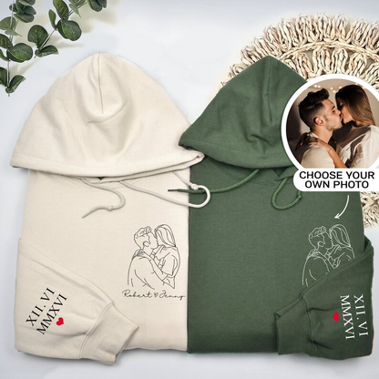 Custom Portrait from Photo Sweatshirt, Custom Couple Portrait Outline Hoodie, Couples Portrait, Couple Gifts, Valentine's Day Anniversary Hoodie, Sweatshirt