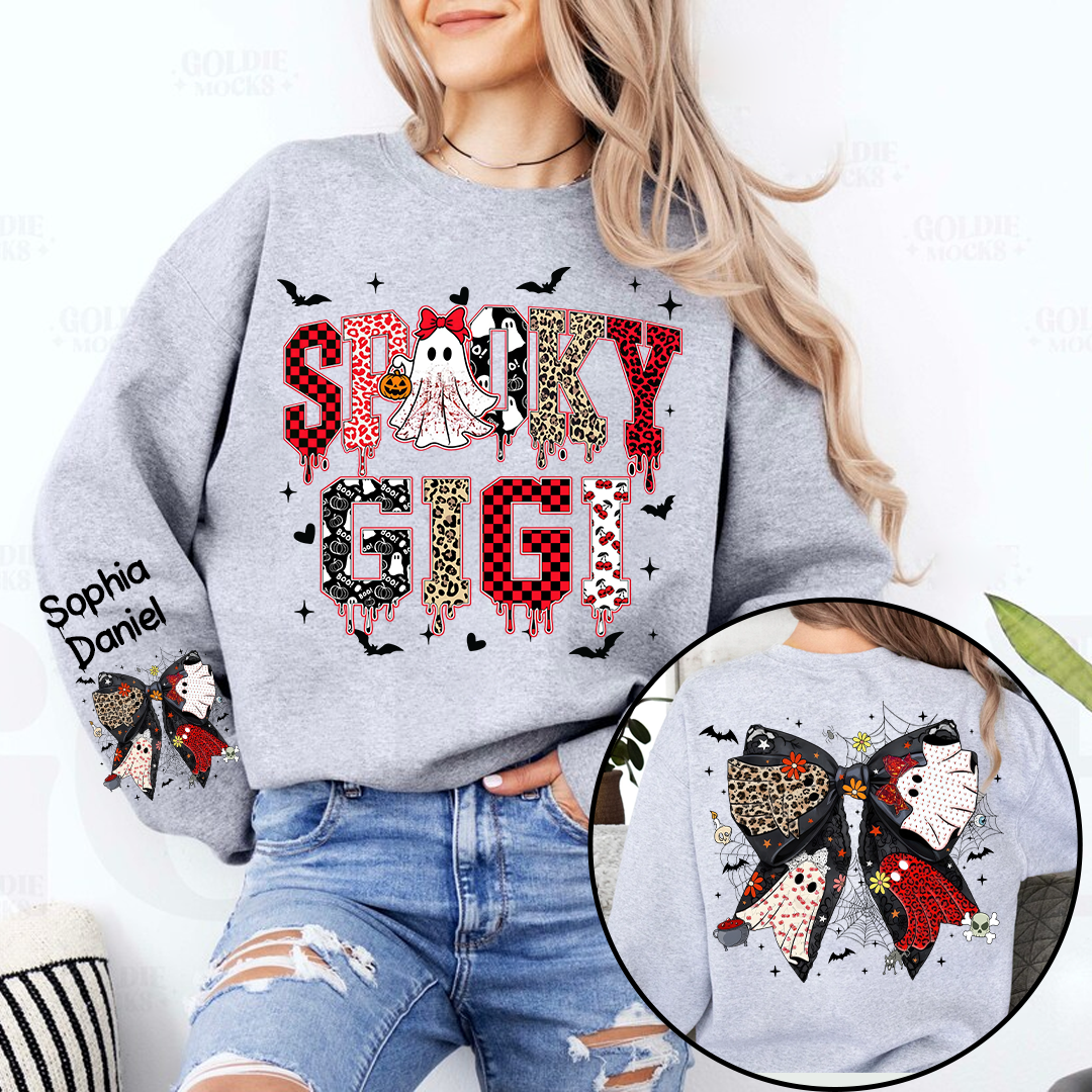 Custom Spooky Gigi And Grandkids Halloween Bow Sweatshirt