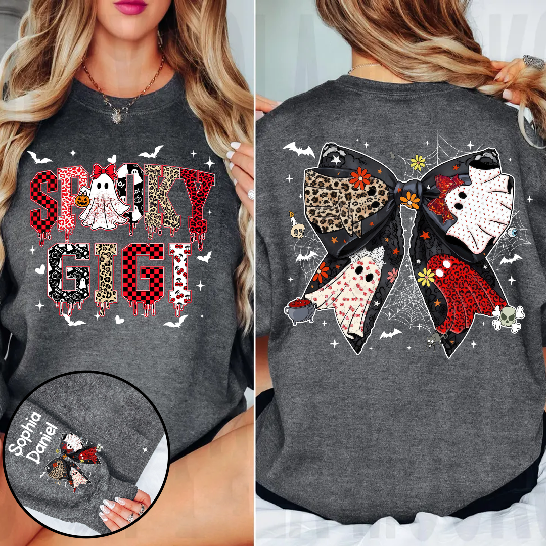 Custom Spooky Gigi And Grandkids Halloween Bow Sweatshirt
