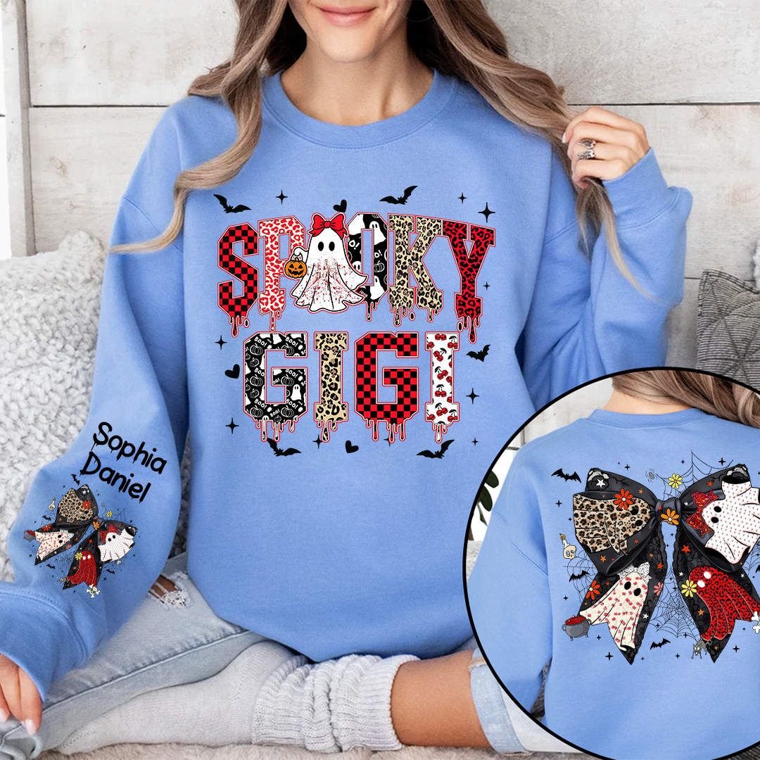 Custom Spooky Gigi And Grandkids Halloween Bow Sweatshirt