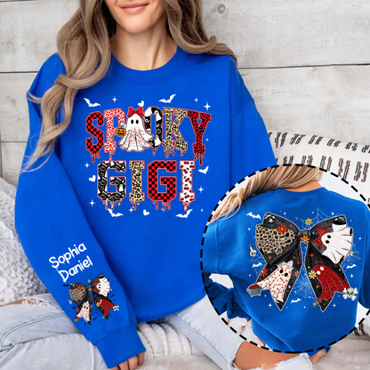 Custom Spooky Gigi And Grandkids Halloween Bow Sweatshirt