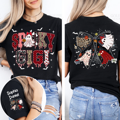 Custom Spooky Gigi And Grandkids Halloween Bow T-shirt