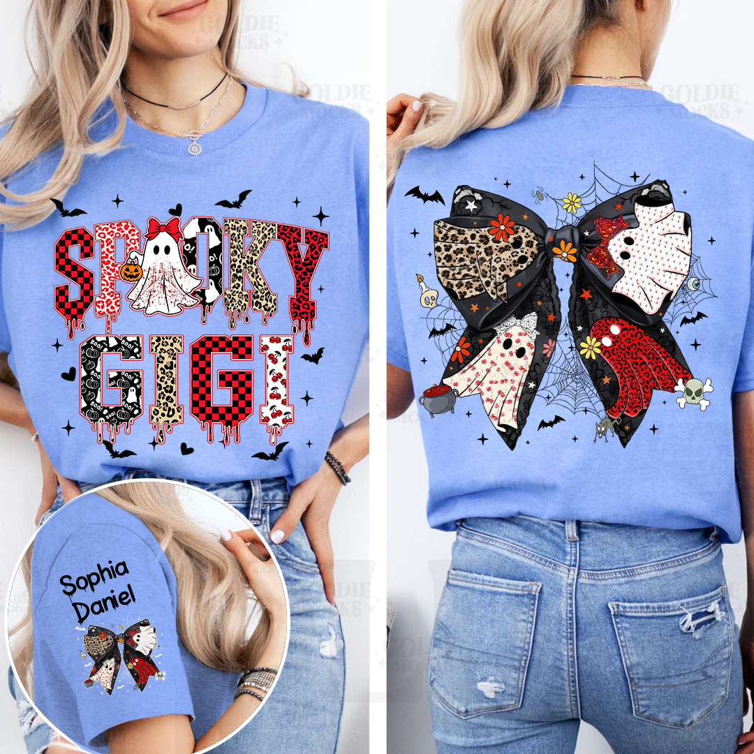 Custom Spooky Gigi And Grandkids Halloween Bow T-shirt