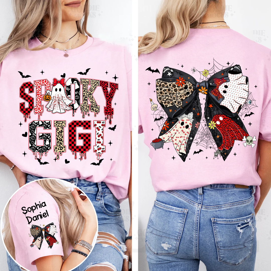 Custom Spooky Gigi And Grandkids Halloween Bow T-shirt