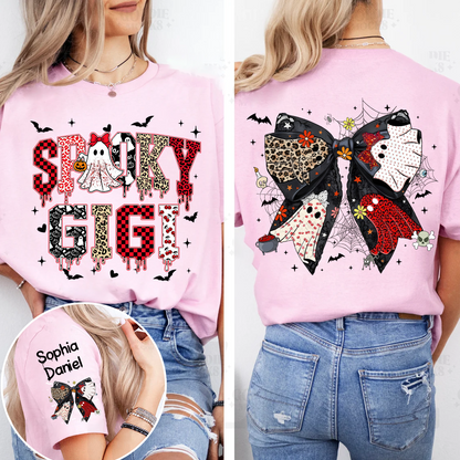 Custom Spooky Gigi And Grandkids Halloween Bow T-shirt