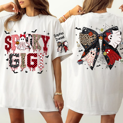 Custom Spooky Gigi And Grandkids Halloween Bow T-shirt