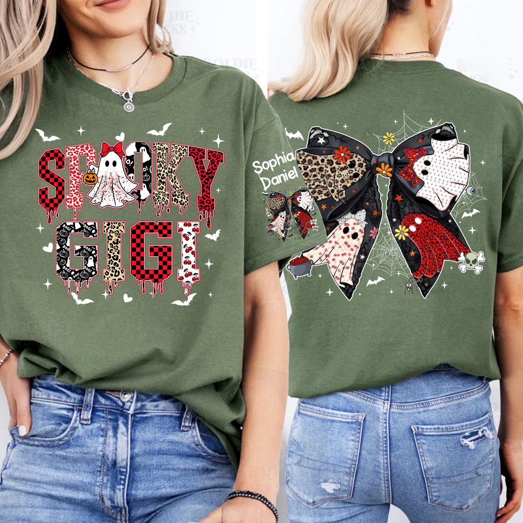 Custom Spooky Gigi And Grandkids Halloween Bow T-shirt