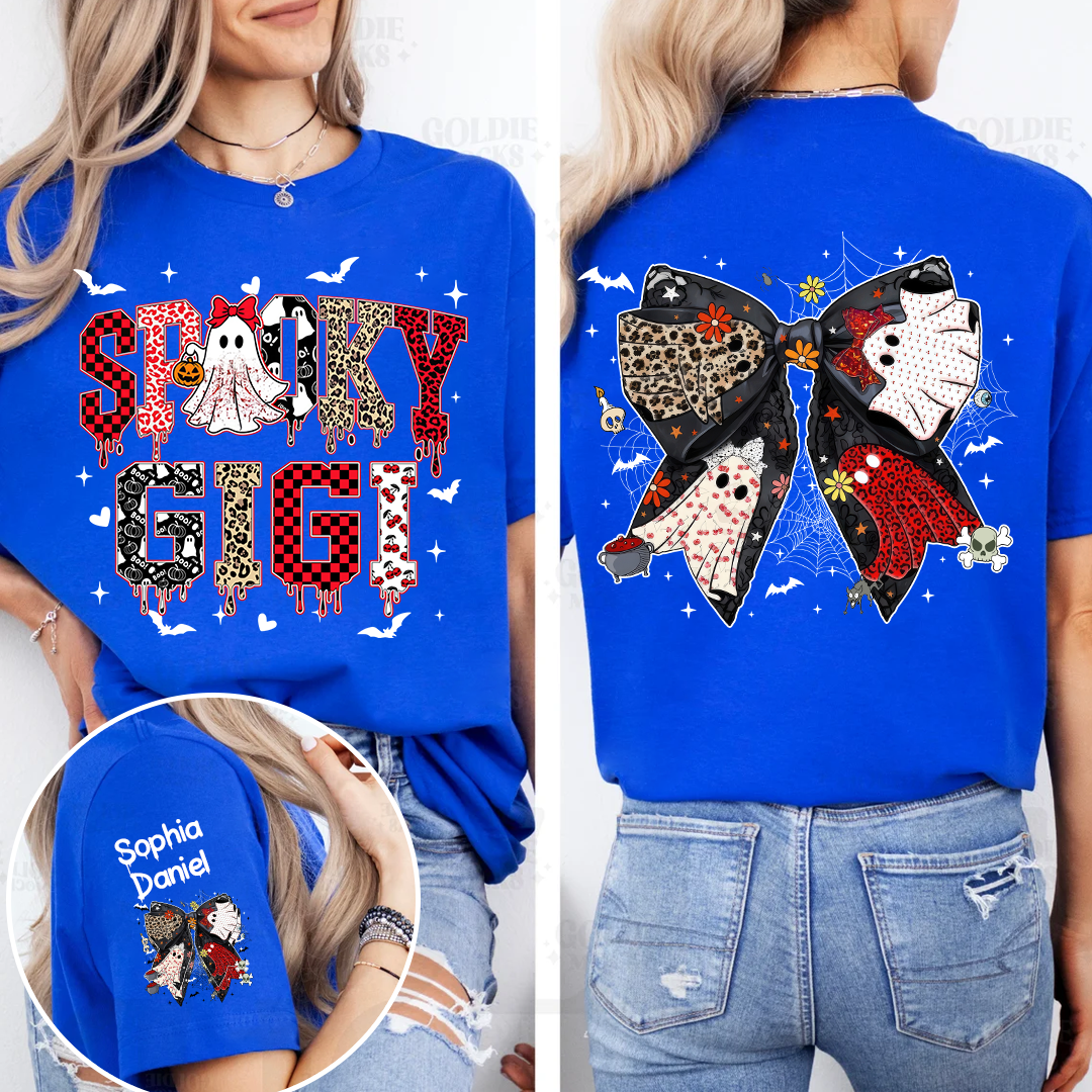 Custom Spooky Gigi And Grandkids Halloween Bow T-shirt