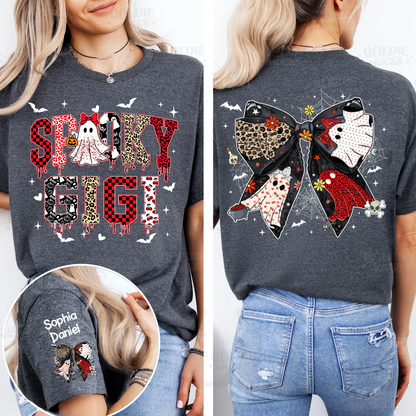 Custom Spooky Gigi And Grandkids Halloween Bow T-shirt