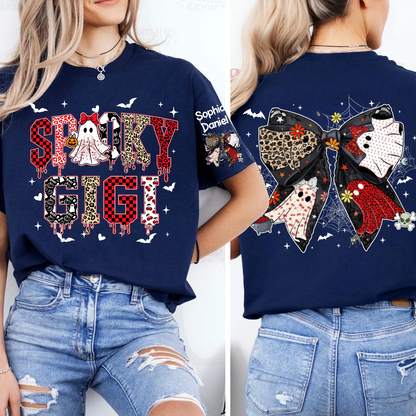 Custom Spooky Gigi And Grandkids Halloween Bow T-shirt