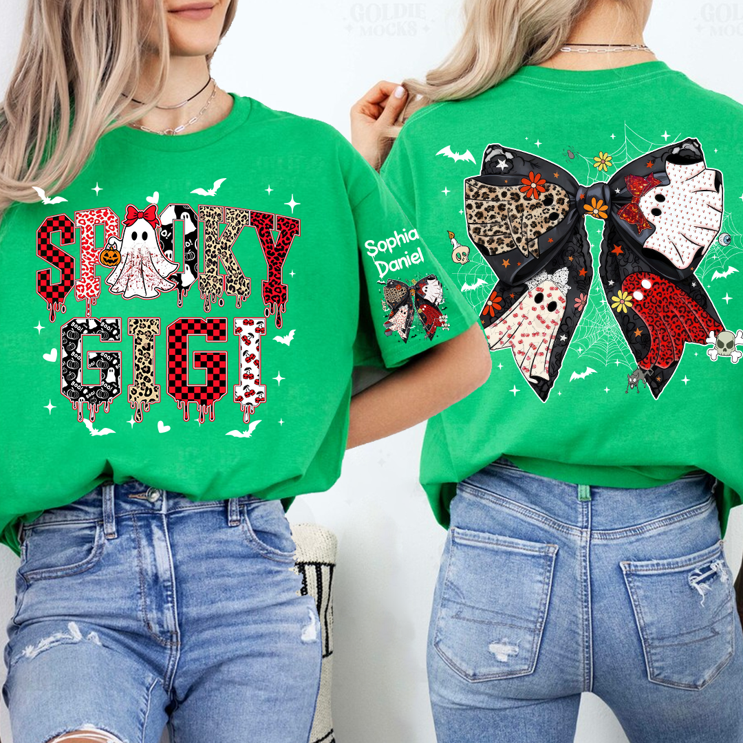 Custom Spooky Gigi And Grandkids Halloween Bow T-shirt