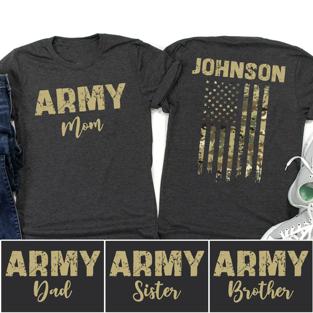 Custom Army Mom Shirt, Personalized Army Family T-Shirt, Military Support Shirts, Proud Army