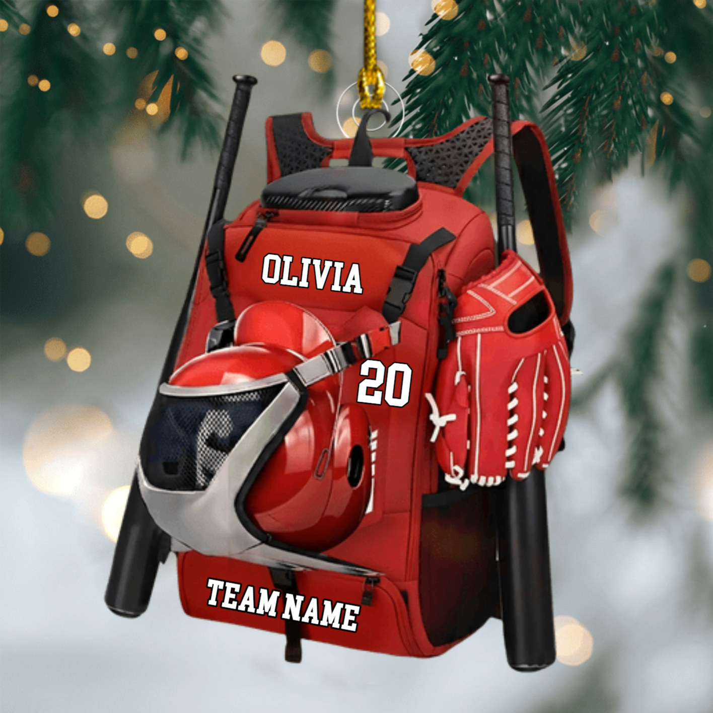 Custom Baseball & Softball Ornament – Personalized Sports Bag Design, Perfect Christmas Gift for Players and Fans Ornament