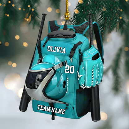 Custom Baseball & Softball Ornament – Personalized Sports Bag Design, Perfect Christmas Gift for Players and Fans Ornament