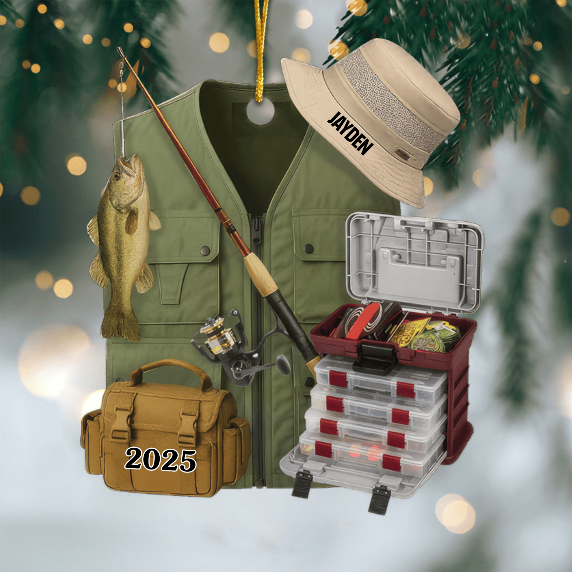 Custom Fisherman Ornament – Personalized Acrylic Design, Perfect Christmas or Birthday Gift for Fishing Enthusiasts Ornament