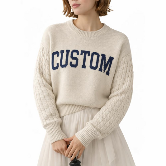 Personalized Cable Knit Sweater for Women, Custom Name Crewneck for Mom Grandma, Mothers Day Birthday Gift