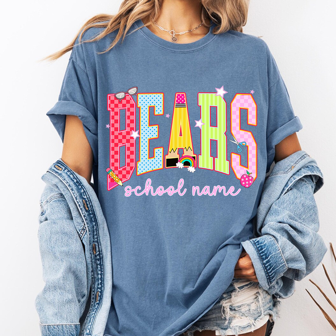 Custom Mascot, School Name Neon Coquette Polka Dots Checkered, Back To School