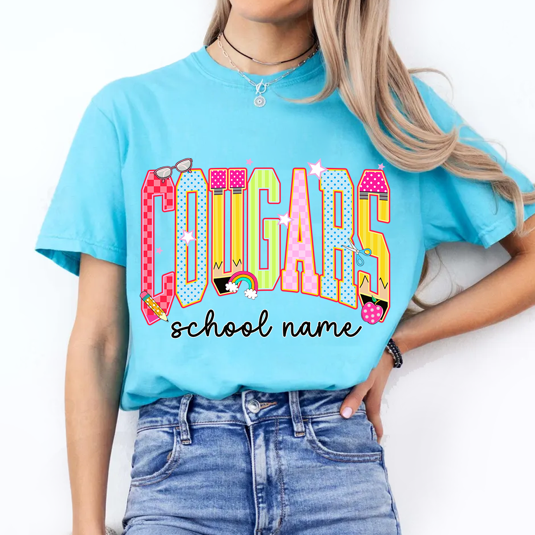 Custom Mascot, School Name Neon Coquette Polka Dots Checkered, Back To School
