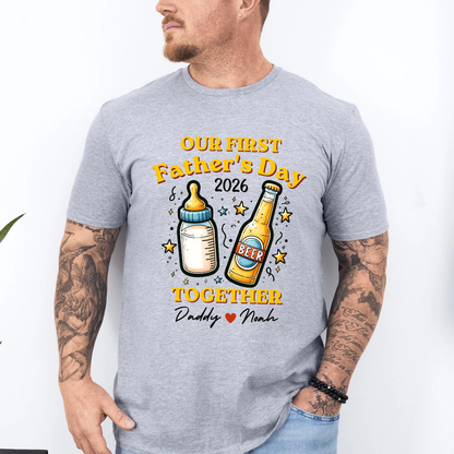 Custom Our First Father's Day Together Shirt, Matching Daddy and Baby Outfit, Beer Milk Bottle, Father's Day Gift
