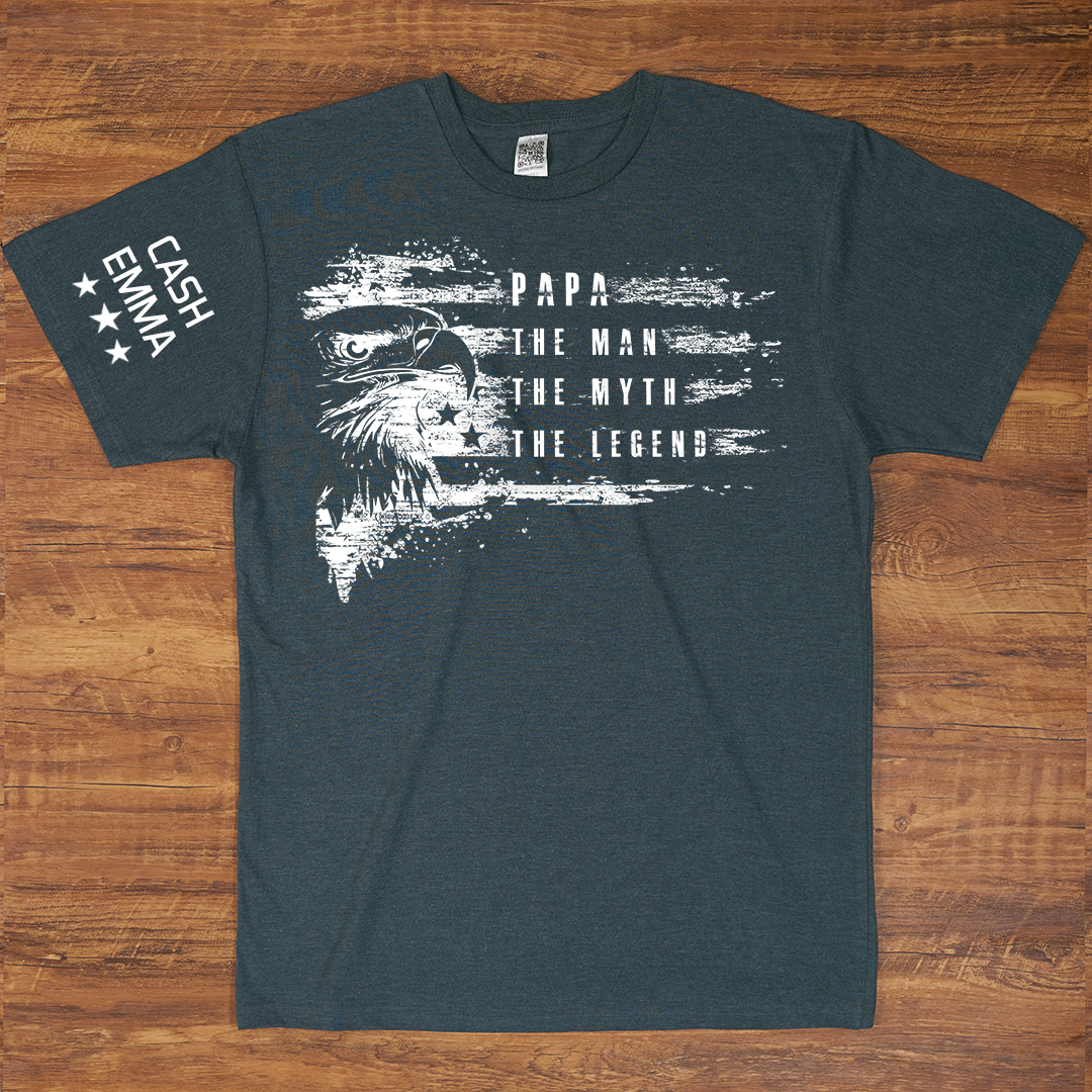 Custom Papa The Man The Myth The Legend Patriotic Eagle and Grandkids, America 250th, America Flag Independence Day Gift T-shirt