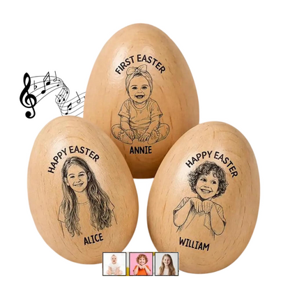 Custom Photo Portrait Sketch Egg, Personalized Musical Wooden Easter Egg Shaker, Engraving Eggs Shaker Gift for Easters, Birthdays, First Easter Gifts, Easters Table Decoration for Family