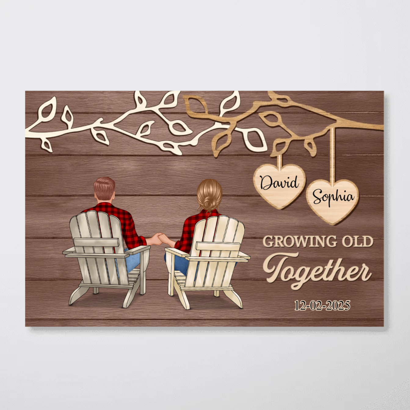 Custom Rustic Vintage Couple Tree Branch, Poster Forever Together, Names Date Romantic Anniversary Valentine Gift Poster