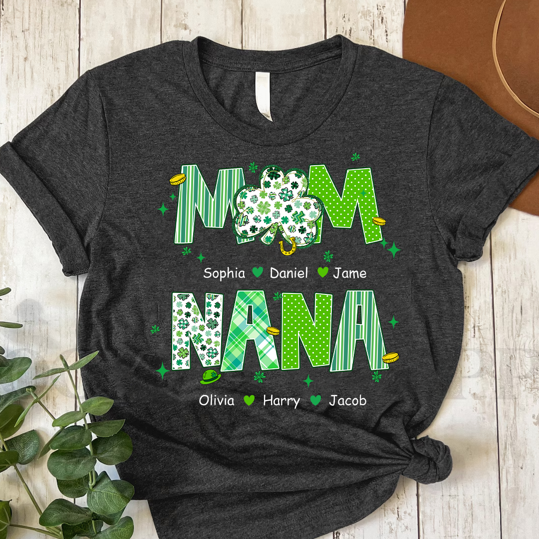 Cute St Patrick Shamrock Lucky Custom Mom Nana and Grandkids
