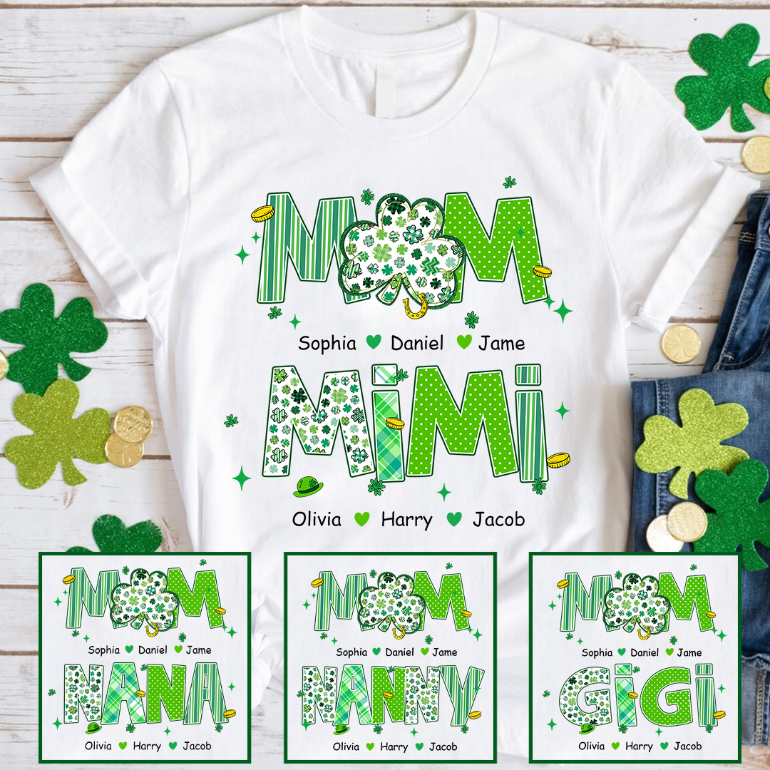 Cute St Patrick Shamrock Lucky Custom Mom Nana and Grandkids