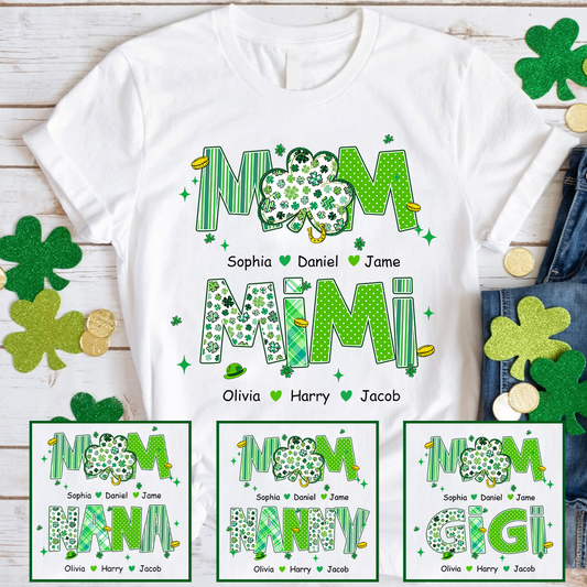 Cute St Patrick Shamrock Lucky Custom Mom Nana and Grandkids