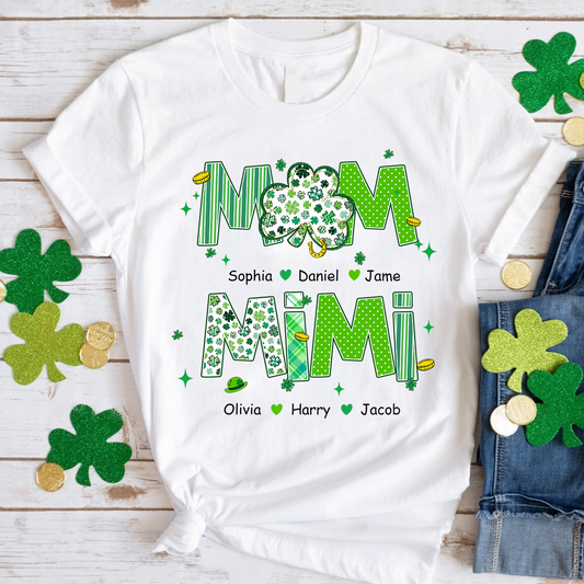 Cute St Patrick Shamrock Lucky Custom Mom Nana and Grandkids