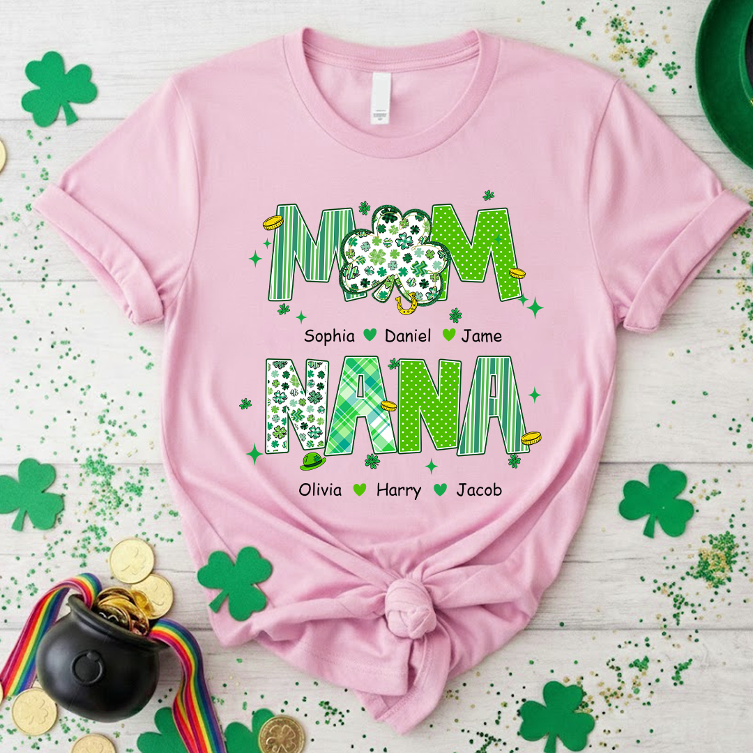 Cute St Patrick Shamrock Lucky Custom Mom Nana and Grandkids