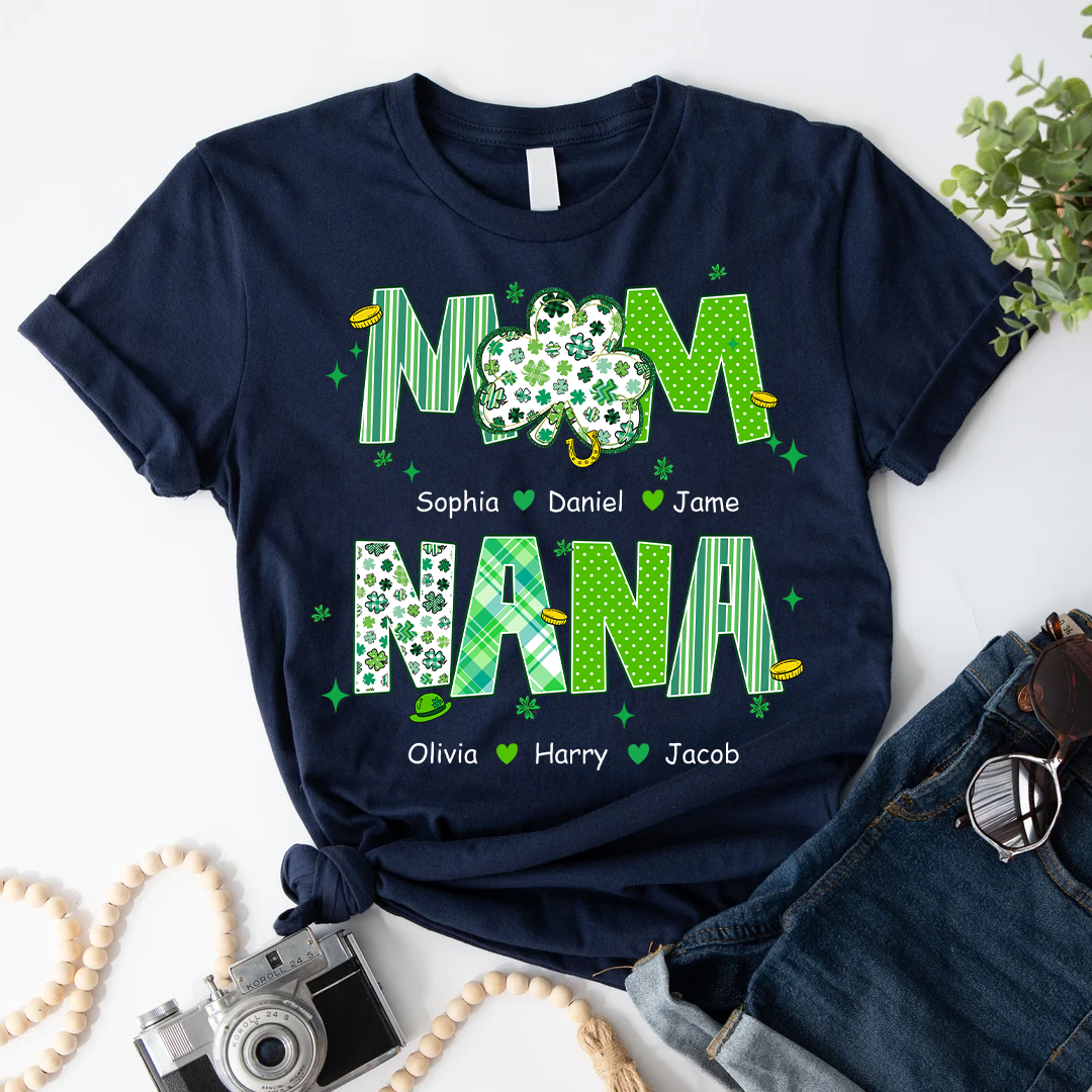 Cute St Patrick Shamrock Lucky Custom Mom Nana and Grandkids
