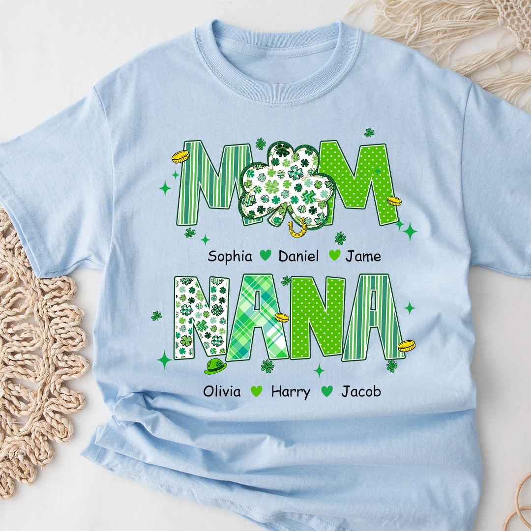 Cute St Patrick Shamrock Lucky Custom Mom Nana and Grandkids
